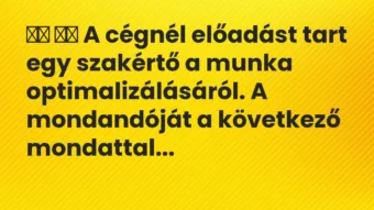 Viccek: 
		  
		  A cégnél előadást tart egy szakértő a munka…