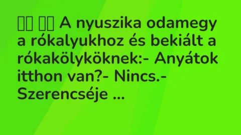 Viccek: 
		  
		  A nyuszika odamegy a rókalyukhoz és bekiált a…