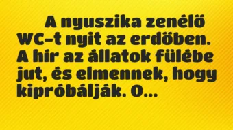 Viccek: 
		  
		  A nyuszika zenélő WC-t nyit az erdőben. A hír az …