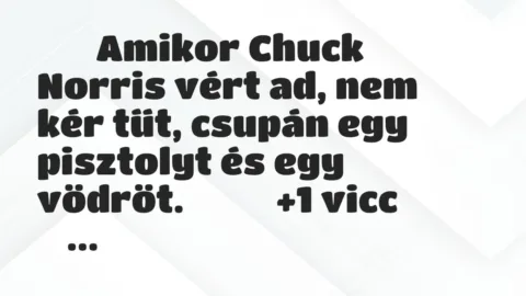 Viccek: 
		  
		  Amikor Chuck Norris vért ad, nem kér tűt, csupán …