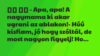 Viccek:
– Apa, apa! A nagymama ki akar ugrani az… Viccek:
– Apa, apa! A nagymama ki akar ugrani az…