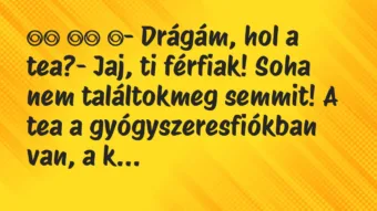 Viccek: 
		  
		  ‎- Drágám, hol a tea?- Jaj, ti férfiak! Soha …