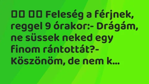 Viccek: 
		  
		  Feleség a férjnek, reggel 9 órakor:- Drágám, …