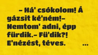 Viccek: 
		  
		  – Há’ csókolom! Á gázsit ké’ném!- Nemtom’…