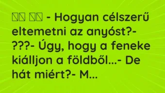 Viccek: 
		  
		  – Hogyan célszerű eltemetni az anyóst?-…