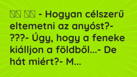 Viccek: 
		  
		  – Hogyan célszerű eltemetni az anyóst?-…