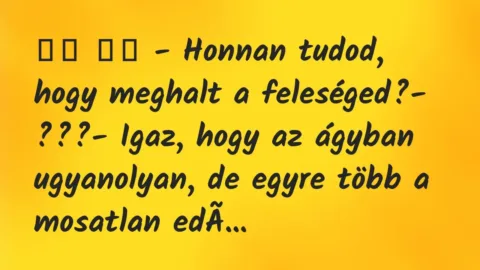 Viccek: 
		  
		  – Honnan tudod, hogy meghalt a feleséged?-…