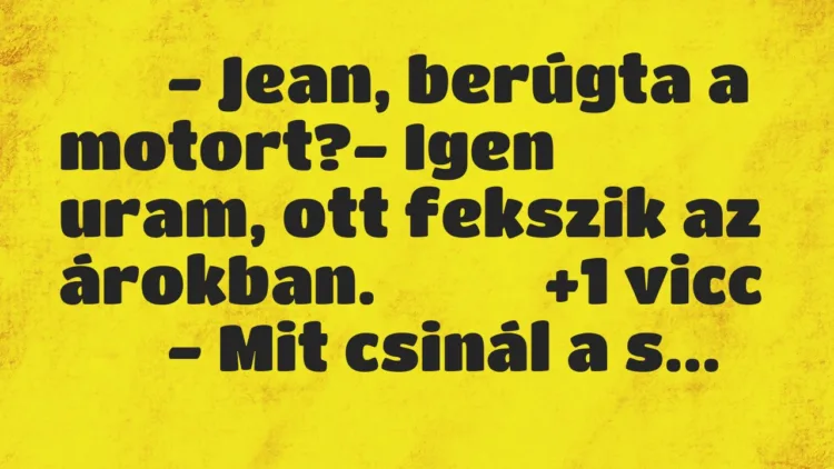 Viccek:
– Jean, berúgta a motort?- Igen uram, ott… Viccek:
– Jean, berúgta a motort?- Igen uram, ott…