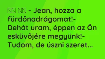 Viccek: 
		  
		  – Jean, hozza a fürdőnadrágomat!- Dehát uram,…