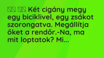 Viccek: 
		  
		  Két cigány megy egy biciklivel, egy zsákot…