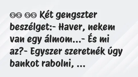 Viccek: 
		  
		  Két gengszter beszélget:- Haver, nekem van…