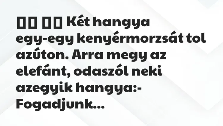 Viccek:
Két hangya egy-egy kenyérmorzsát tol azúton. … Viccek:
Két hangya egy-egy kenyérmorzsát tol azúton. …