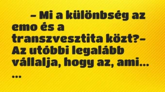 Viccek: 
		  
		  – Mi a különbség az emo és a transzvesztita…