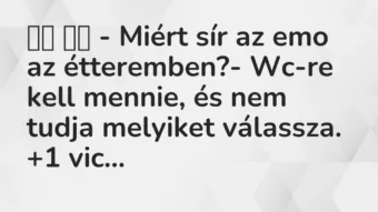 Viccek: 
		  
		  – Miért sír az emo az étteremben?- Wc-re kell…
