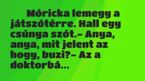 Viccek: 
		  
		  Móricka lemegy a játszótérre. Hall egy csúnya…