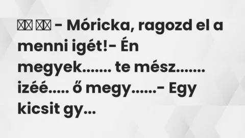 Viccek: 
		  
		  – Móricka, ragozd el a menni igét!- Én…