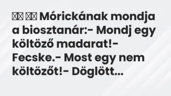Viccek: 
		  
		  Mórickának mondja a biosztanár:- Mondj egy…