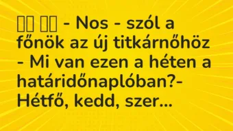 Viccek: 
		  
		  – Nos – szól a főnök az új titkárnőhöz – Mi van…