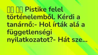 Viccek: 
		  
		  Pistike felel történelemből. Kérdi a…