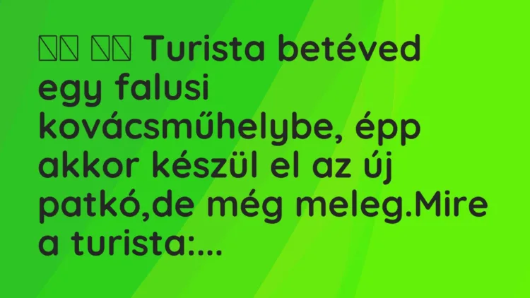 Viccek:
Turista betéved egy falusi kovácsműhelybe, épp… Viccek:
Turista betéved egy falusi kovácsműhelybe, épp…