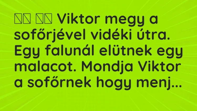 Viccek:
Viktor megy a sofőrjével vidéki útra. Egy falunál… Viccek:
Viktor megy a sofőrjével vidéki útra. Egy falunál…