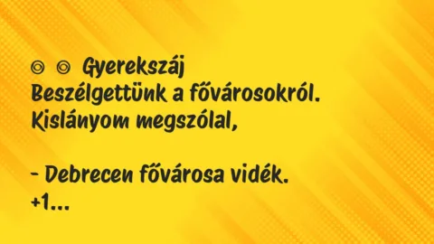 Vicces történet: 
	    	    Gyerekszáj


Beszélgettünk a fővárosokról. Kislányom…