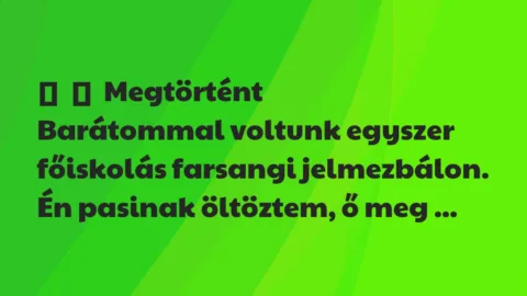 Vicces történet: 
	    	    Megtörtént


Barátommal voltunk egyszer főiskolás…