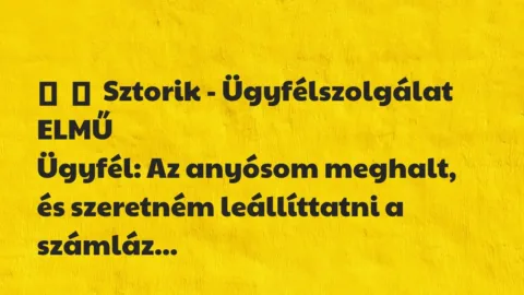 Vicces történet: 
	    	    Sztorik – Ügyfélszolgálat ELMŰ


Ügyfél: Az anyósom…
