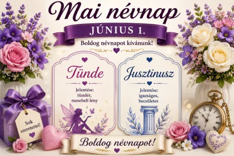 Mai névnap – június 1.: Tünde és Jusztinusz