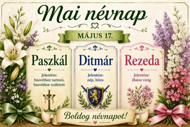 Mai névnap – május 17. Paszkál, Ditmár és Rezeda Mai névnap – május 17.: Paszkál, Ditmár és Rezeda