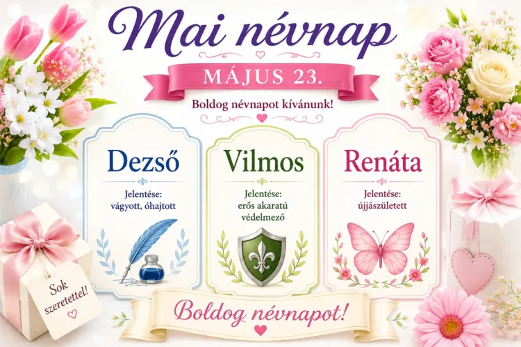 Mai névnap – május 23. Dezső, Vilmos és Renáta Mai névnap – május 23.: Dezső, Vilmos és Renáta