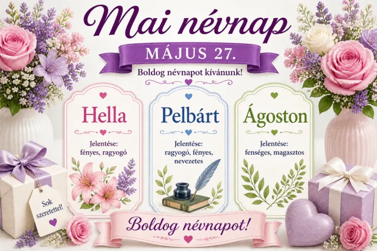 Mai névnap – május 27. Hella, Pelbárt és Ágoston Mai névnap – május 27.: Hella, Pelbárt és Ágoston