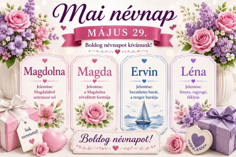 Mai névnap – május 29. Magdolna, Magda, Ervin és Léna Mai névnap – május 29.: Magdolna, Magda, Ervin és Léna