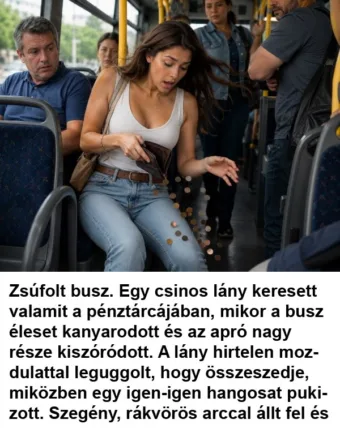 Vicc: Zsúfolt busz. Egy csinos lány keresett valamit a pénztárcájában