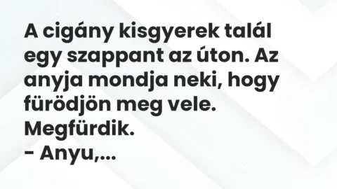 A cigány kisgyerek talál egy szappant az úton. Az anyja mondja neki,… – Vicc