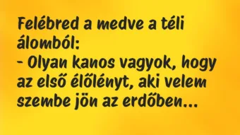 Felébred a medve a téli álomból:
– Olyan kanos vagyok, hogy az… – Vicc Felébred a medve a téli álomból:
– Olyan kanos vagyok, hogy az… – Vicc