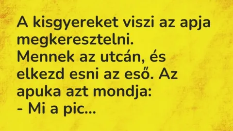 Vicc: A kisgyereket viszi az apja megkeresztelni.

Mennek az utcán, és…