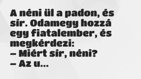 Vicc: A néni ül a padon, és sír. Vicc: A néni ül a padon, és sír.