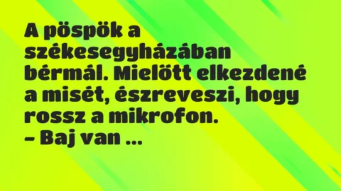 Vicc: A pöspök a székesegyházában bérmál. Mielőtt elkezdené a misét,…