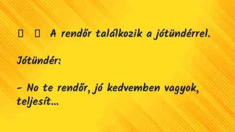 Vicc: 
	    	    A rendőr találkozik a jótündérrel.


Jótündér:


– …