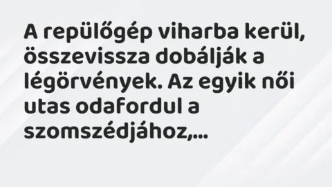 Vicc: A repülőgép viharba kerül, összevissza dobálják a légörvények. Az… Vicc: A repülőgép viharba kerül, összevissza dobálják a légörvények. Az…