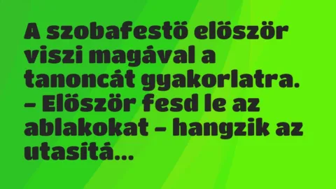 Vicc: A szobafestő először viszi magával a tanoncát gyakorlatra.

-…