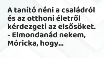 Vicc: A tanító néni a családról és az otthoni életről kérdezgeti az…