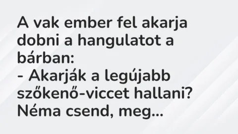 Vicc: A vak ember fel akarja dobni a hangulatot a bárban:

– Akarják a…