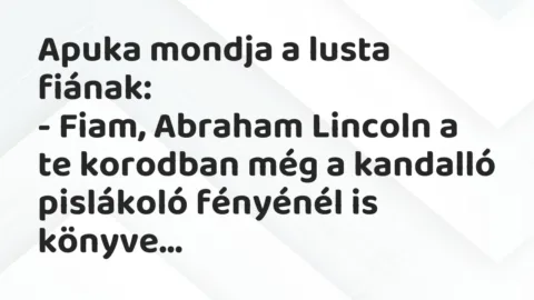 Vicc: Apuka mondja a lusta fiának:

– Fiam, Abraham Lincoln a te…