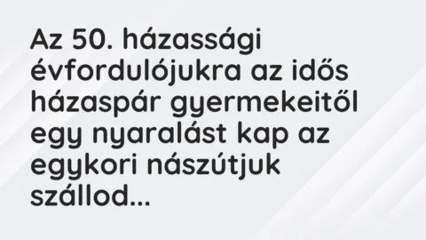 Vicc: Az 50. házassági évfordulójukra az idős házaspár gyermekeitől egy…