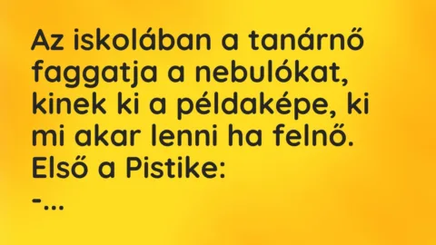 Vicc: Az iskolában a tanárnő faggatja a nebulókat, kinek ki a példaképe, ki…