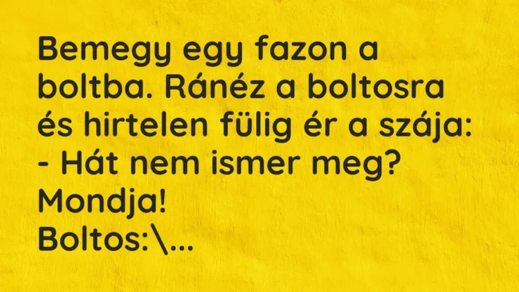 Vicc: Bemegy egy fazon a boltba. Ránéz a boltosra és hirtelen fülig ér a… Vicc: Bemegy egy fazon a boltba. Ránéz a boltosra és hirtelen fülig ér a…