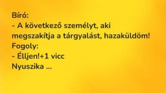 Vicc: Bíró:

– A következő személyt, aki megszakítja a tárgyalást,…