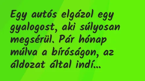 Vicc: Egy autós elgázol egy gyalogost, aki súlyosan megsérül. Pár hónap…